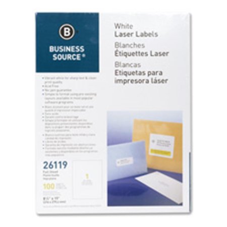 BUSINESS SOURCE Mailing Labels, Full Sheet, Laser 8.5 in. x 11 in., 100-PK, White BU463813